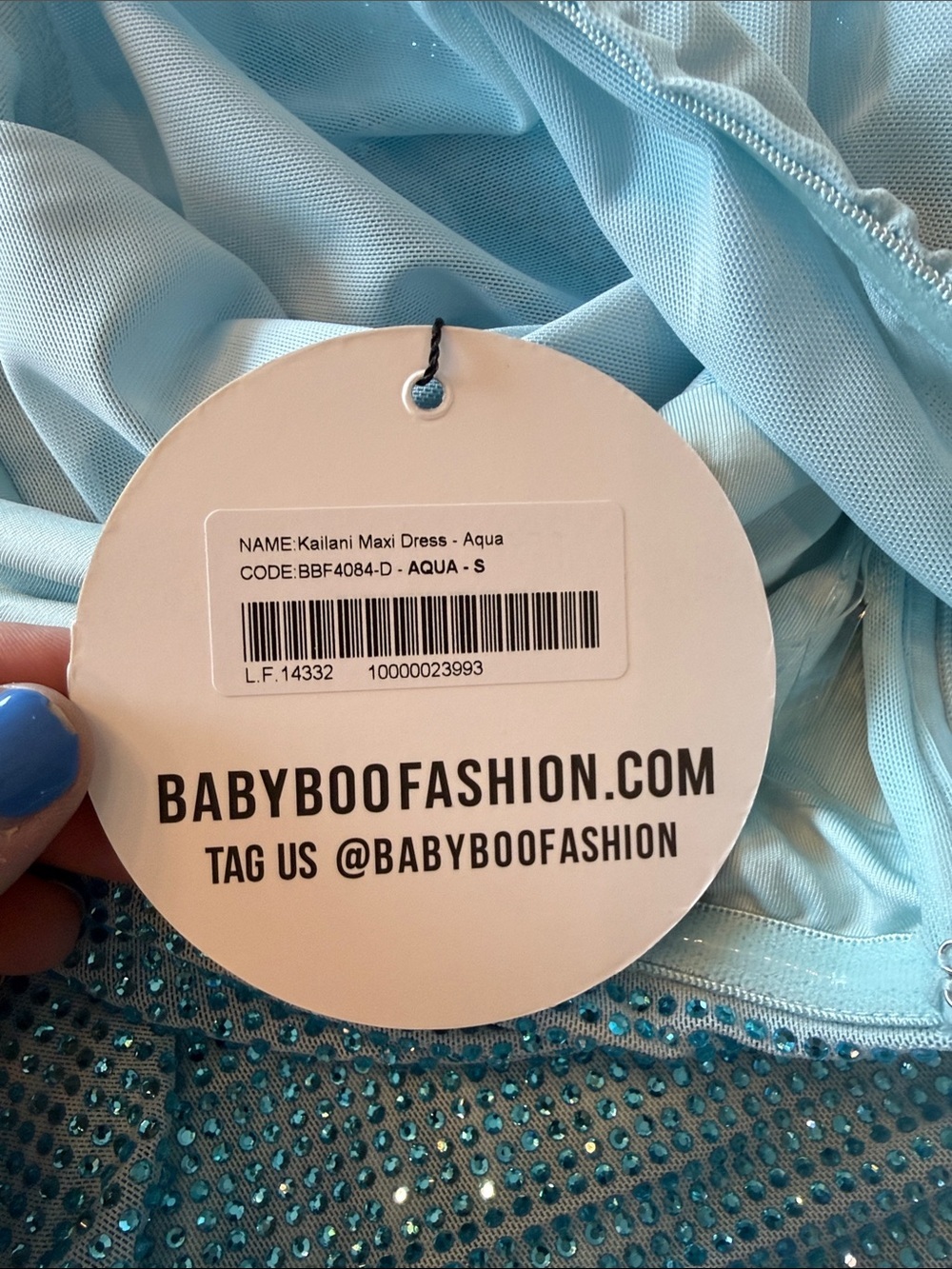 NWT - Babyboo Fashion Kailani Maxi Sequin Embellished Formal Gown in Aqua Blue - Picture 7 of 7